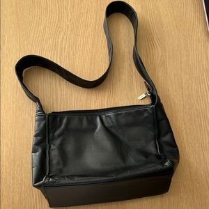 Danier Black Leather Shoulder Bag with Wide Strap